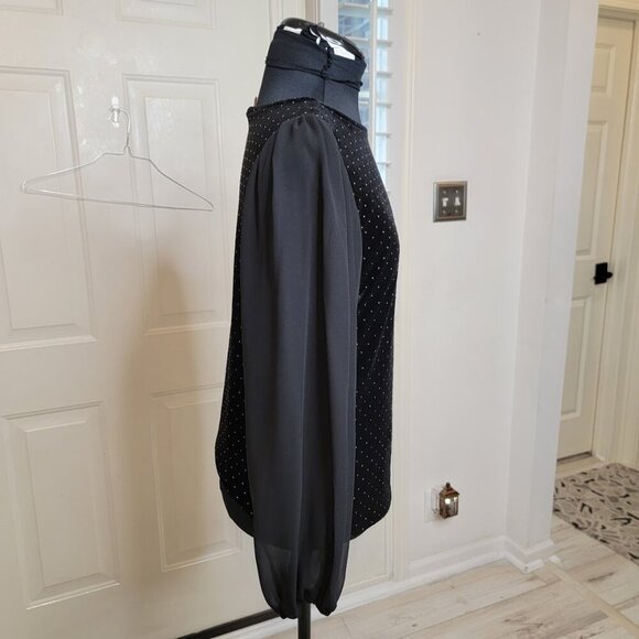 Vince Camuto Black Velvet Sheer Sleeve Top Small | Holiday Party Blouse - Picture 3 of 7